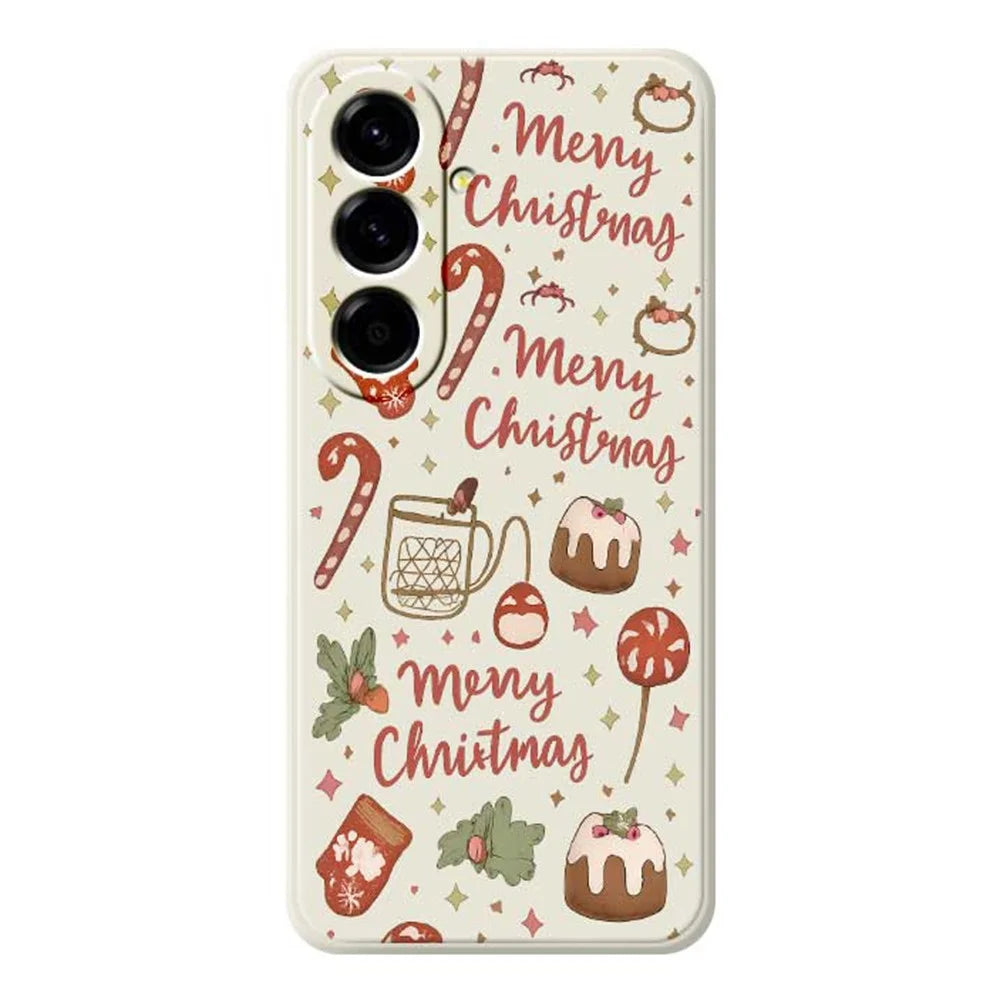 For Samsung Galaxy A56 5G Case Merry Christmas Pattern Printing Straight Edge TPU Phone Back Cover - Beige - 1