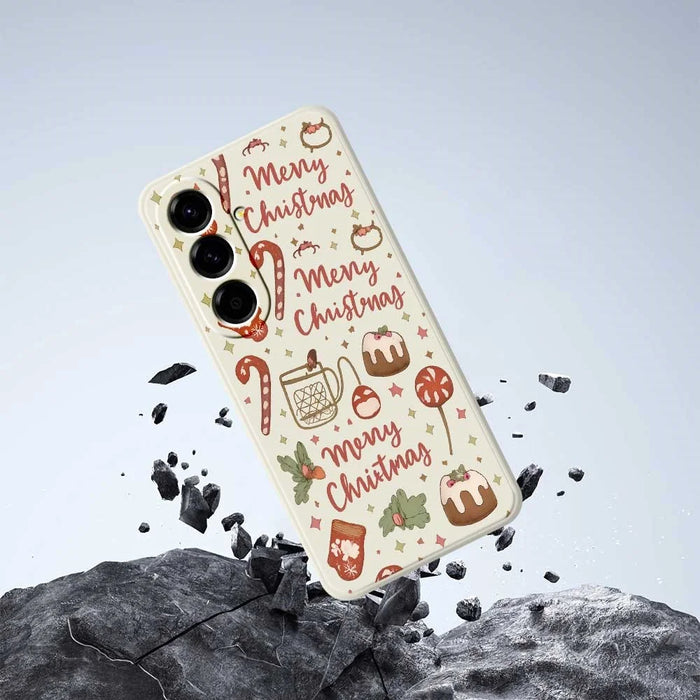 For Samsung Galaxy A56 5G Case Merry Christmas Pattern Printing Straight Edge TPU Phone Back Cover - Beige - 7
