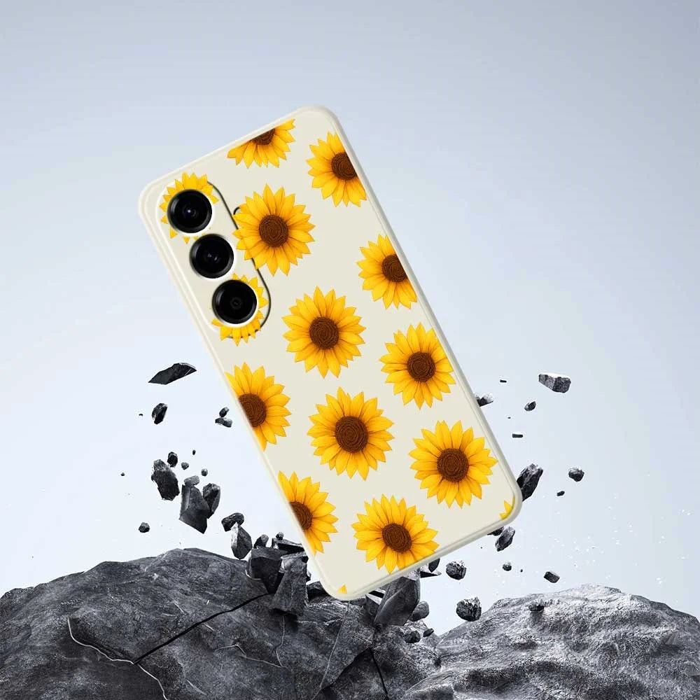 For Samsung Galaxy A56 5G Case Sunflowers Pattern Printing Straight Edge TPU Phone Back Cover - Beige - 6