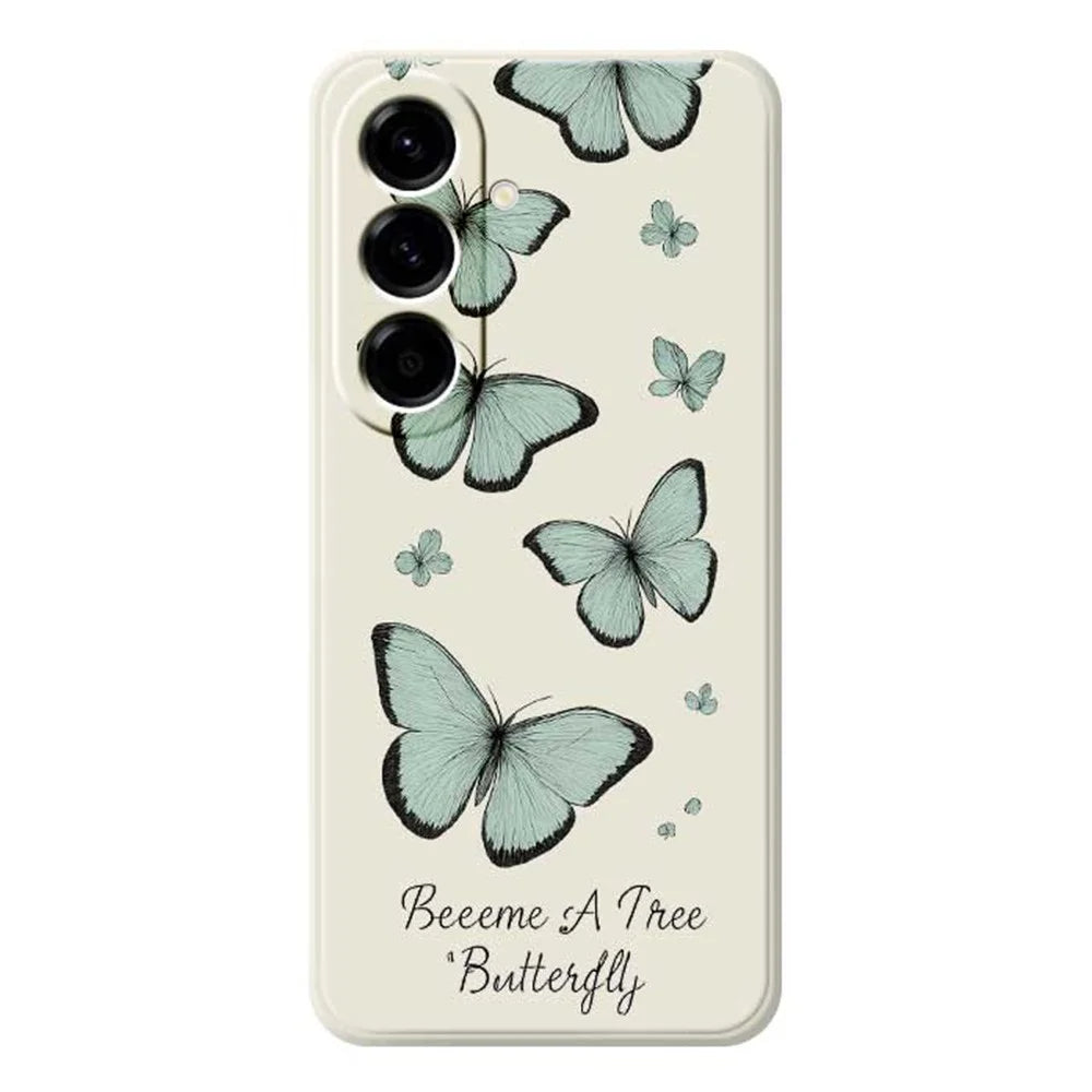 For Samsung Galaxy A56 5G Case Green Butterfly Pattern Printing Straight Edge TPU Phone Back Cover - Beige - 1