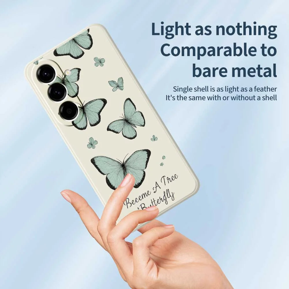 For Samsung Galaxy A56 5G Case Green Butterfly Pattern Printing Straight Edge TPU Phone Back Cover - Beige - 3