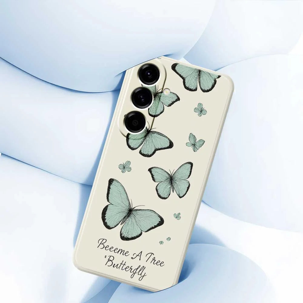 For Samsung Galaxy A56 5G Case Green Butterfly Pattern Printing Straight Edge TPU Phone Back Cover - Beige - 4