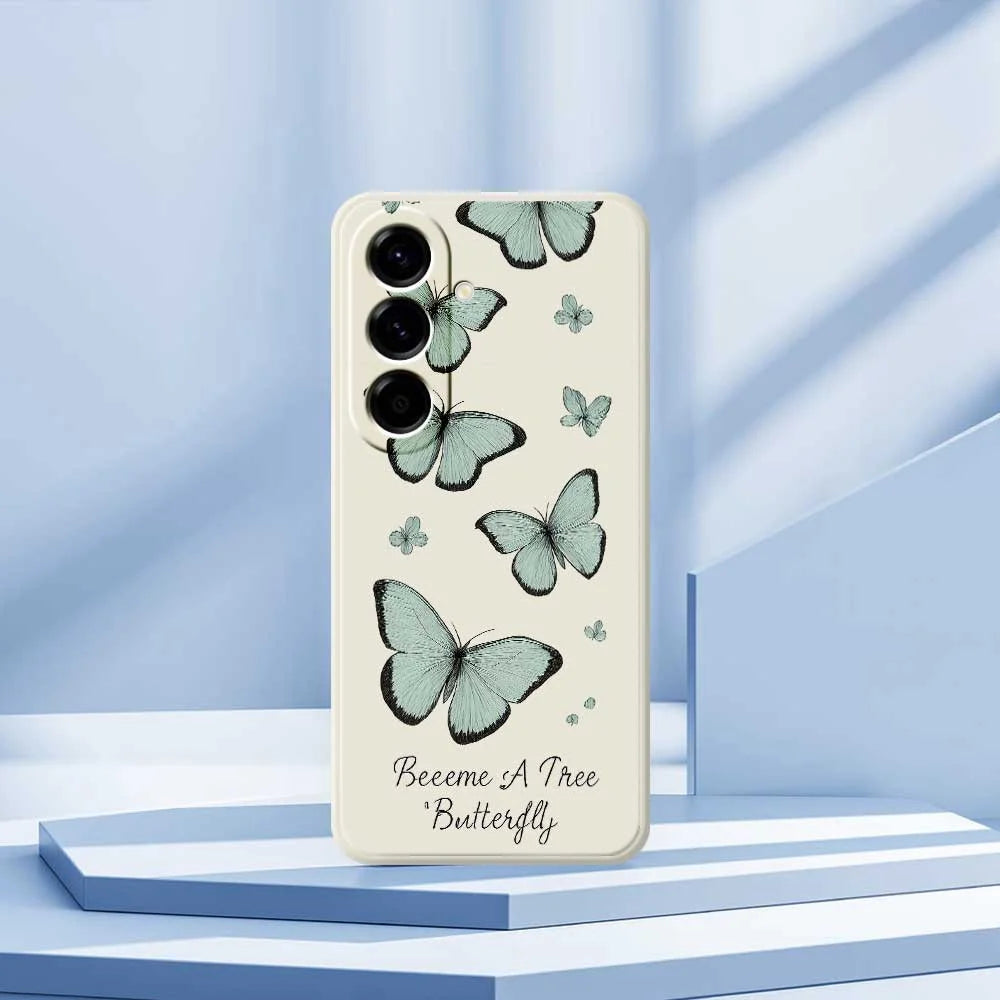For Samsung Galaxy A56 5G Case Green Butterfly Pattern Printing Straight Edge TPU Phone Back Cover - Beige - 7