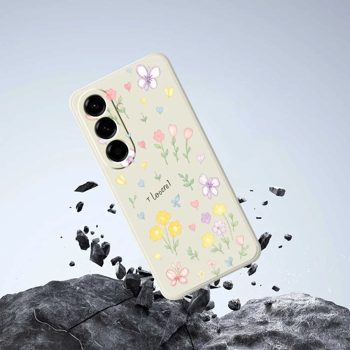 For Samsung Galaxy A56 5G Case Small Flowers Pattern Printing Straight Edge TPU Phone Back Cover - Beige - 6