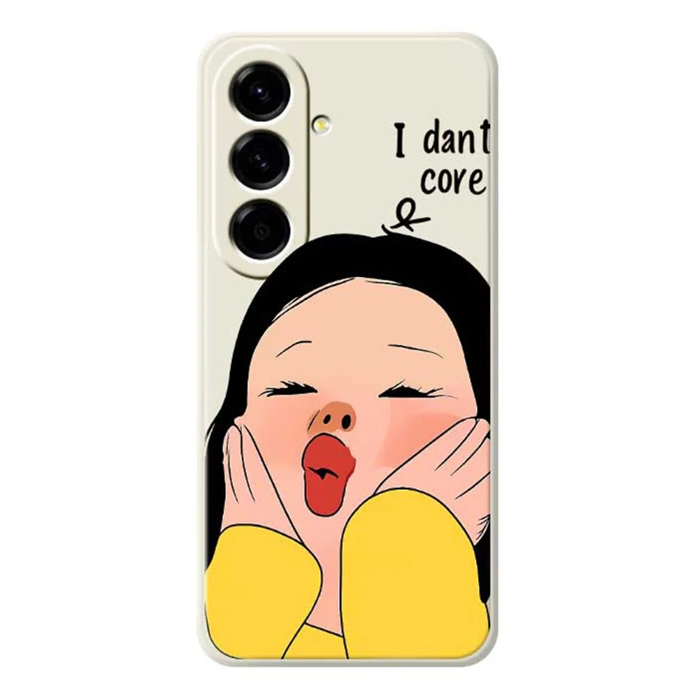 For Samsung Galaxy A56 5G Case Girl Holding Face Pattern Printing Straight Edge TPU Phone Back Cover - Beige - 1