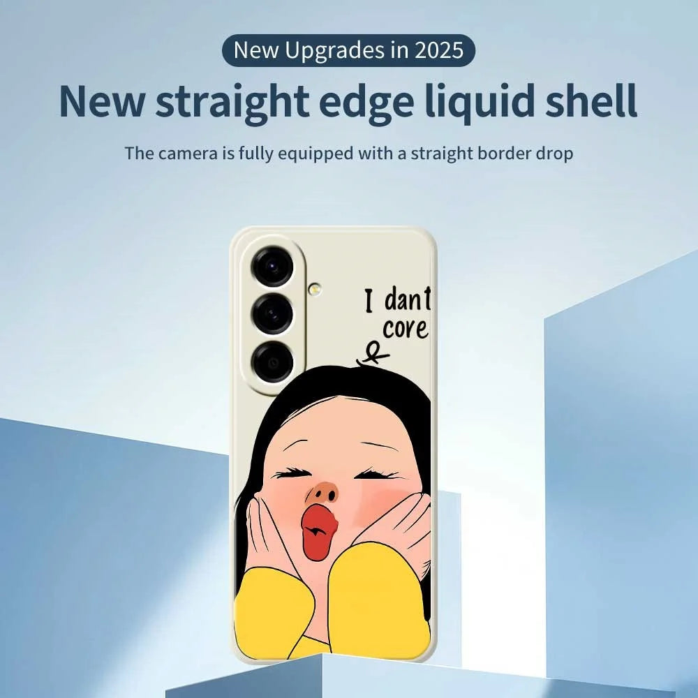 For Samsung Galaxy A56 5G Case Girl Holding Face Pattern Printing Straight Edge TPU Phone Back Cover - Beige - 2