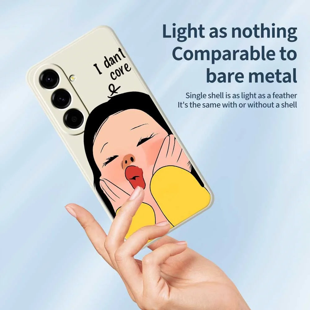 For Samsung Galaxy A56 5G Case Girl Holding Face Pattern Printing Straight Edge TPU Phone Back Cover - Beige - 3