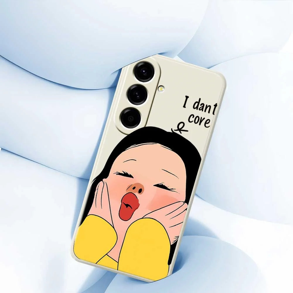 For Samsung Galaxy A56 5G Case Girl Holding Face Pattern Printing Straight Edge TPU Phone Back Cover - Beige - 4