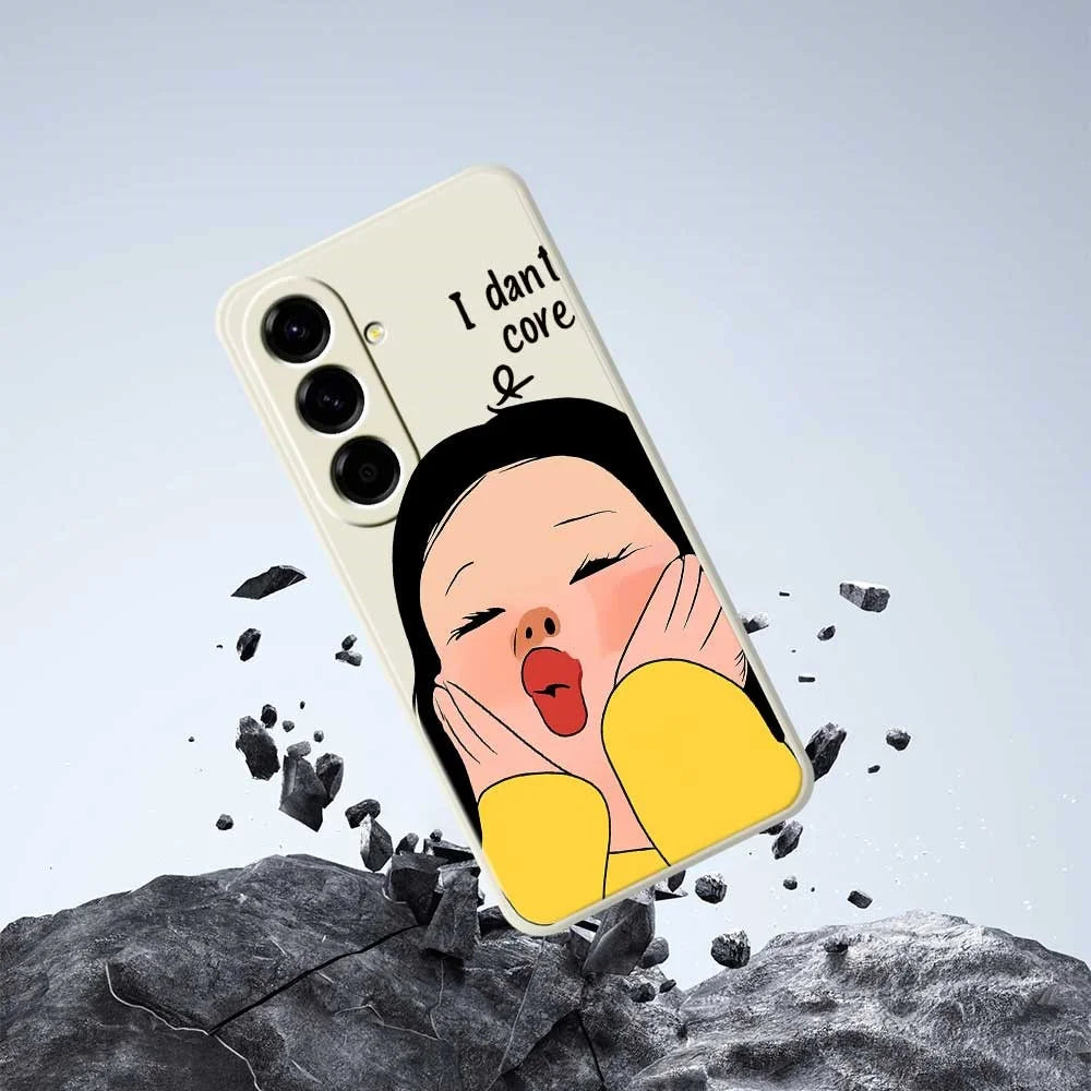 For Samsung Galaxy A56 5G Case Girl Holding Face Pattern Printing Straight Edge TPU Phone Back Cover - Beige - 6
