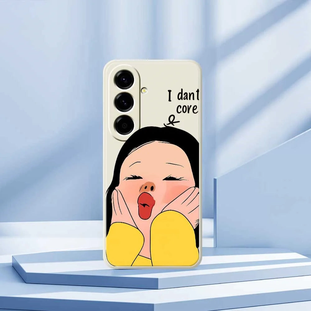 For Samsung Galaxy A56 5G Case Girl Holding Face Pattern Printing Straight Edge TPU Phone Back Cover - Beige - 7