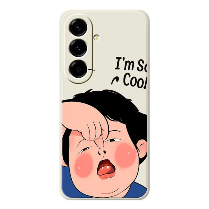 For Samsung Galaxy A56 5G Case Make Faces Kid Pattern Printing Straight Edge TPU Phone Back Cover - Beige - 1