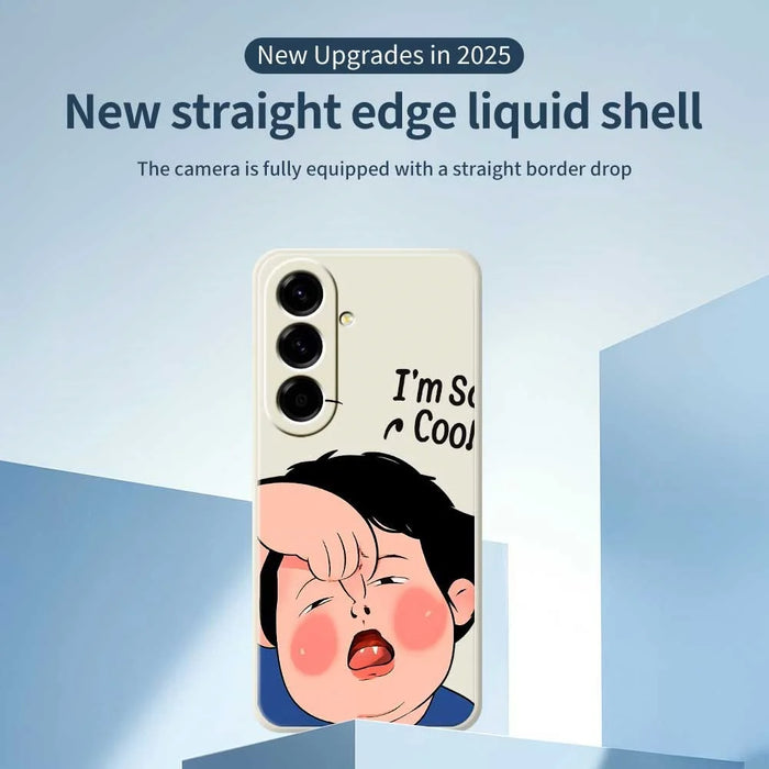 For Samsung Galaxy A56 5G Case Make Faces Kid Pattern Printing Straight Edge TPU Phone Back Cover - Beige - 2
