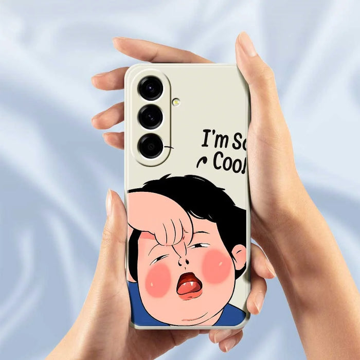 For Samsung Galaxy A56 5G Case Make Faces Kid Pattern Printing Straight Edge TPU Phone Back Cover - Beige - 5