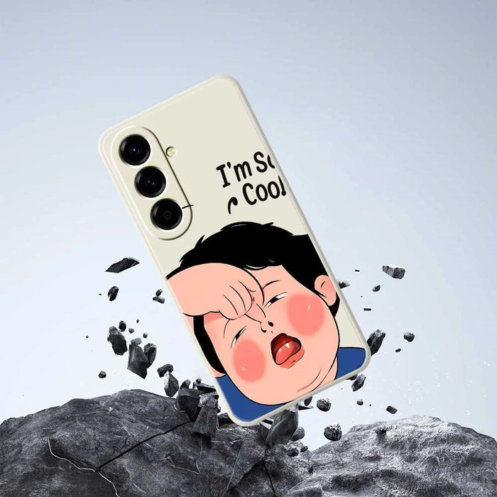 For Samsung Galaxy A56 5G Case Make Faces Kid Pattern Printing Straight Edge TPU Phone Back Cover - Beige - 6