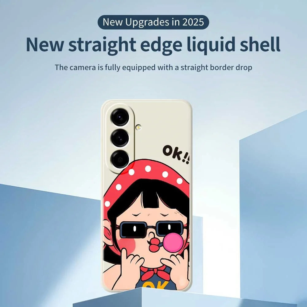 For Samsung Galaxy A56 5G Case Cute Kid Pattern Printing Straight Edge TPU Phone Back Cover - Beige - 2
