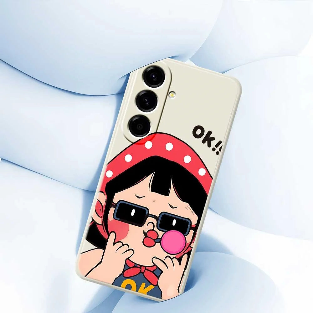 For Samsung Galaxy A56 5G Case Cute Kid Pattern Printing Straight Edge TPU Phone Back Cover - Beige - 4