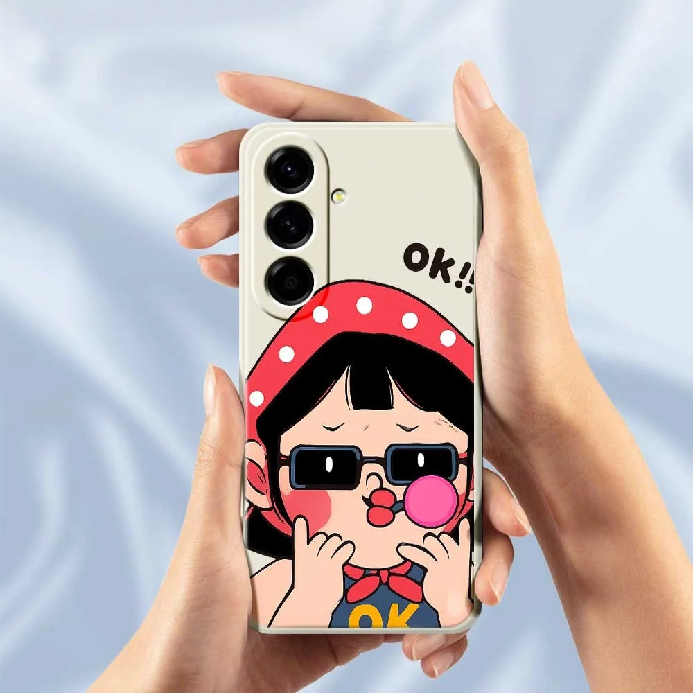 For Samsung Galaxy A56 5G Case Cute Kid Pattern Printing Straight Edge TPU Phone Back Cover - Beige - 5