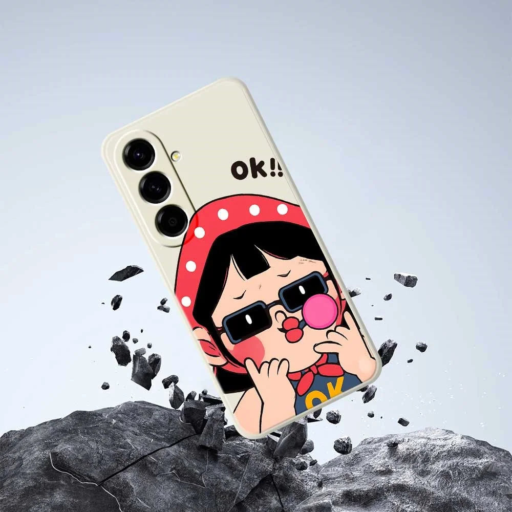 For Samsung Galaxy A56 5G Case Cute Kid Pattern Printing Straight Edge TPU Phone Back Cover - Beige - 6