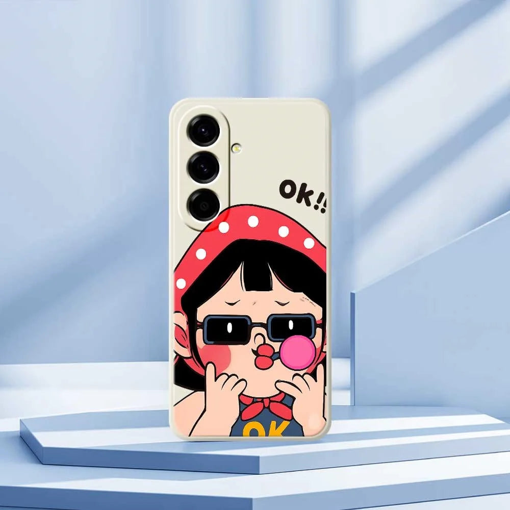 For Samsung Galaxy A56 5G Case Cute Kid Pattern Printing Straight Edge TPU Phone Back Cover - Beige - 7