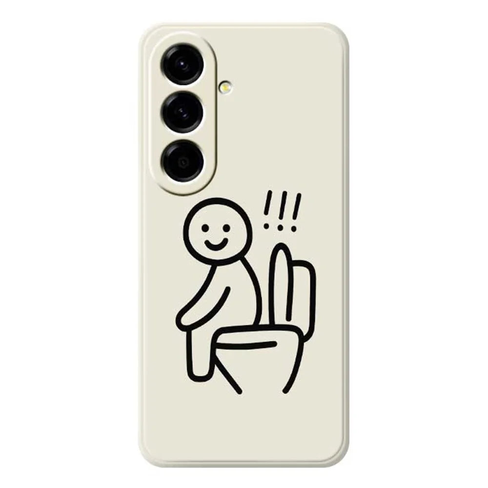 For Samsung Galaxy A56 5G Case Stickman Toilet Pattern Printing Straight Edge TPU Phone Back Cover - Beige - 1