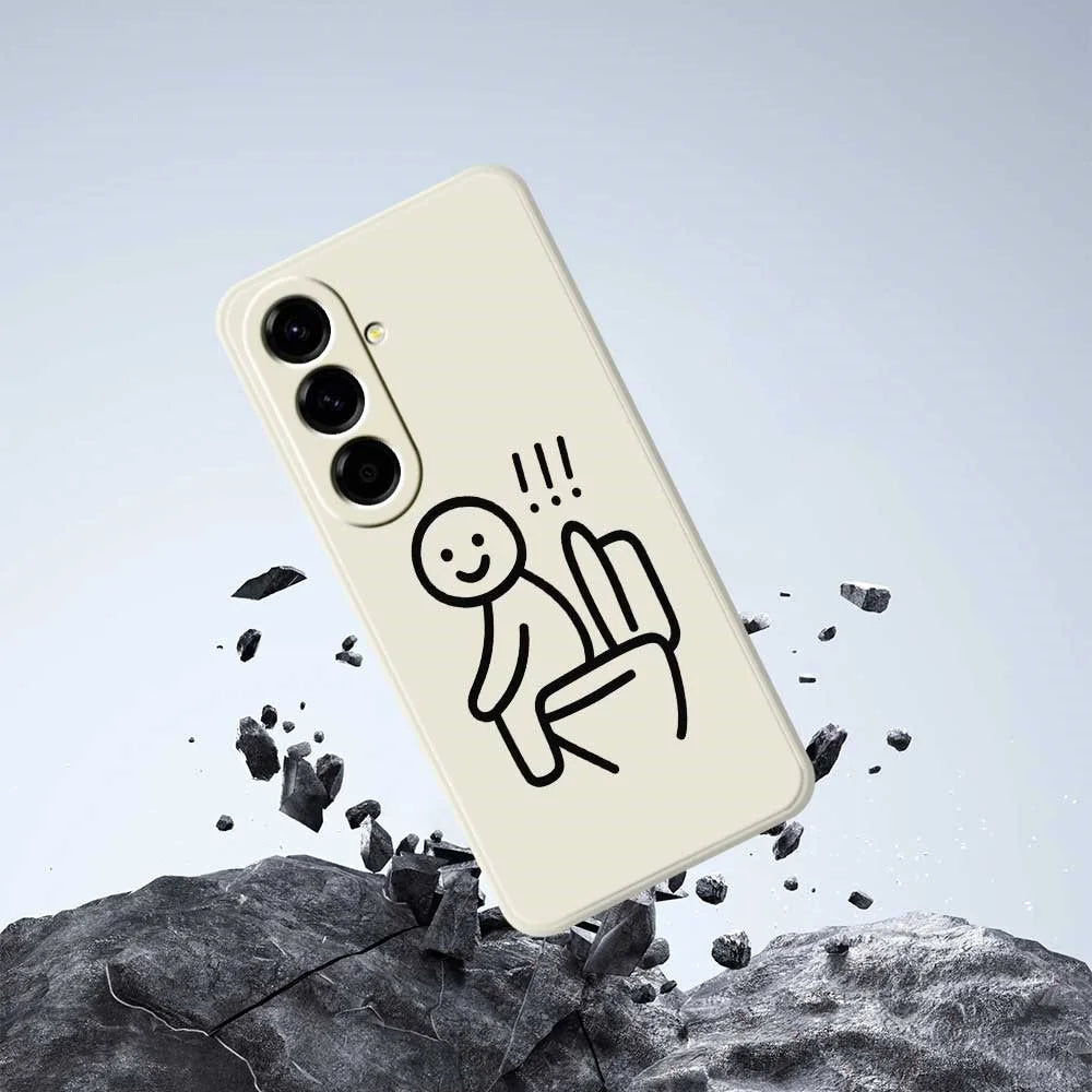 For Samsung Galaxy A56 5G Case Stickman Toilet Pattern Printing Straight Edge TPU Phone Back Cover - Beige - 6