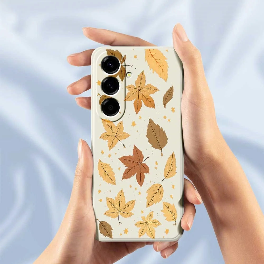 For Samsung Galaxy A56 5G Case Maple Leaves Pattern Printing Straight Edge TPU Phone Back Cover - Beige - 5