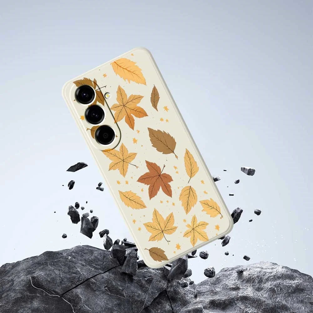 For Samsung Galaxy A56 5G Case Maple Leaves Pattern Printing Straight Edge TPU Phone Back Cover - Beige - 6