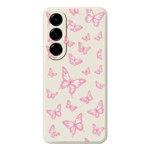 For Samsung Galaxy A56 5G Case Pink Butterflies Pattern Printing Straight Edge TPU Phone Back Cover - Beige - 1
