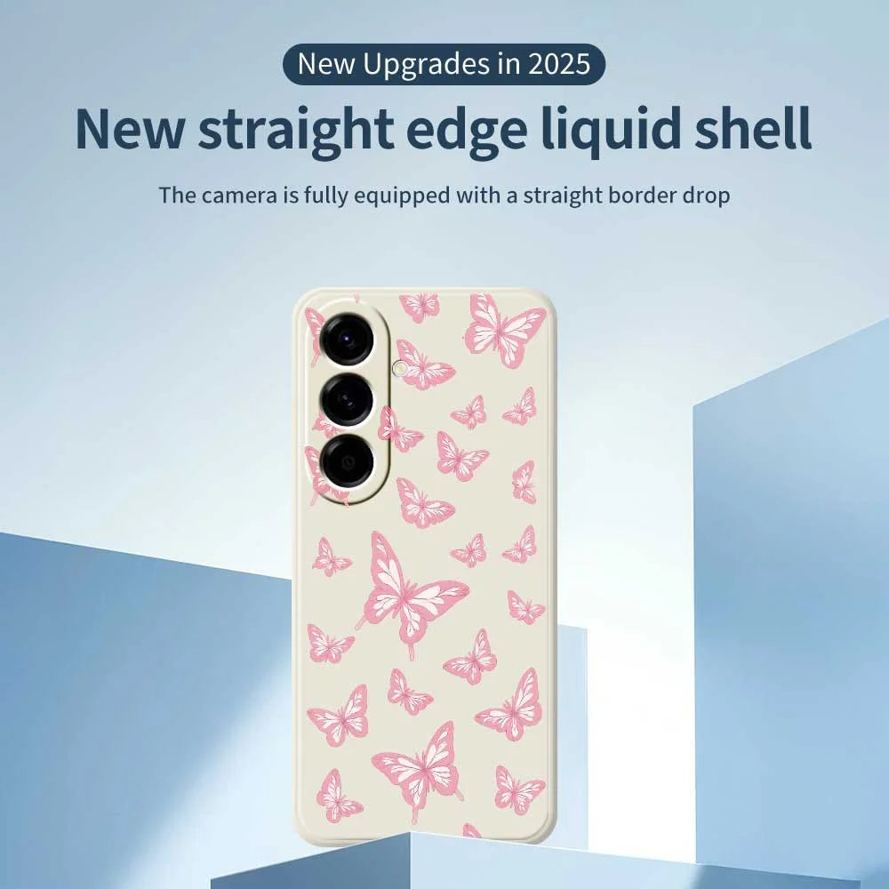 For Samsung Galaxy A56 5G Case Pink Butterflies Pattern Printing Straight Edge TPU Phone Back Cover - Beige - 2