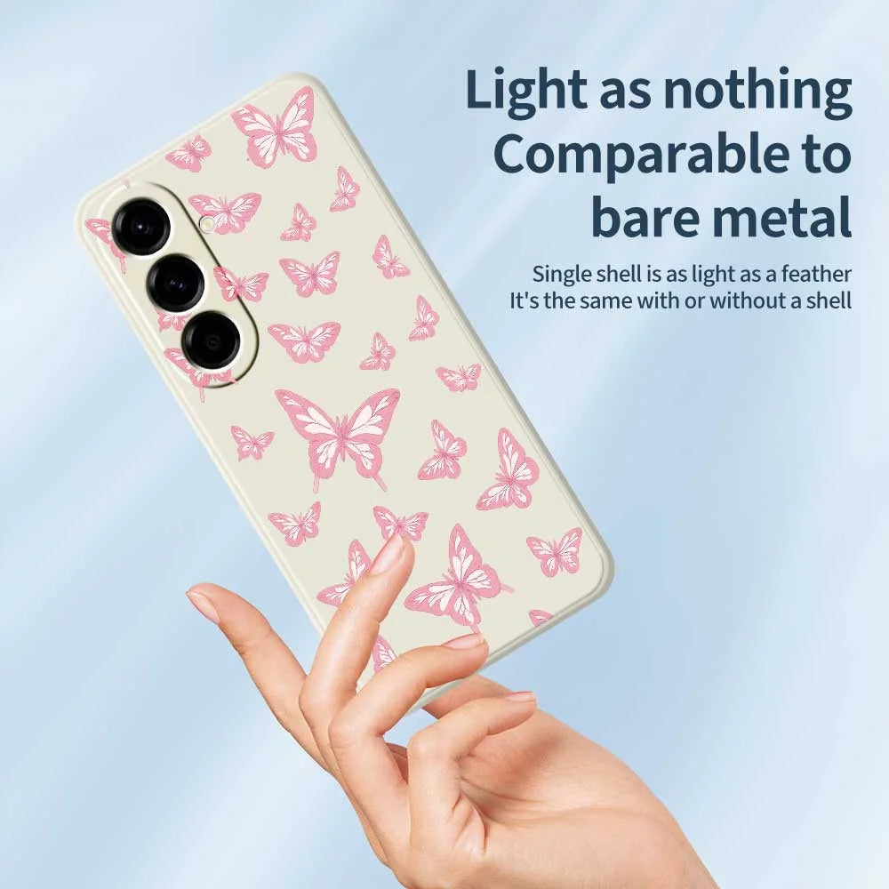 For Samsung Galaxy A56 5G Case Pink Butterflies Pattern Printing Straight Edge TPU Phone Back Cover - Beige - 3