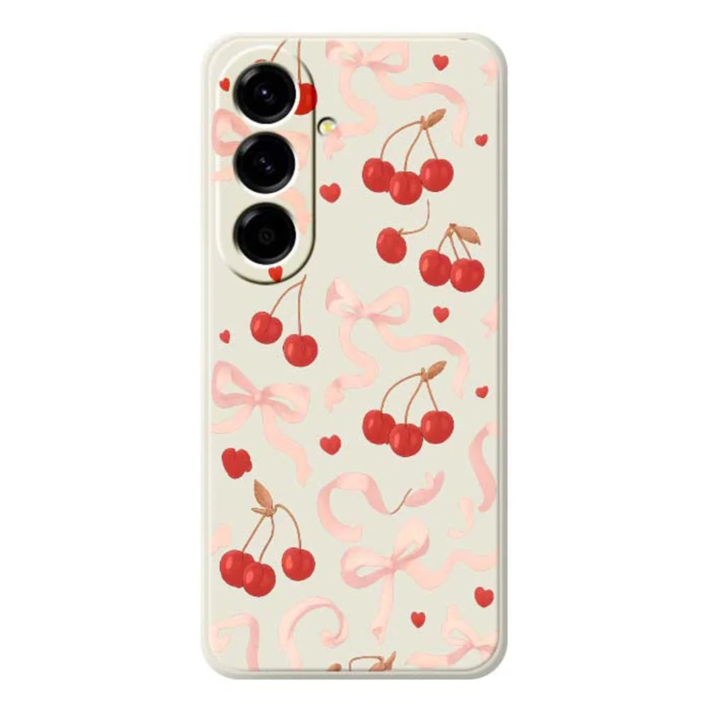 For Samsung Galaxy A56 5G Case Big Bow Cherry Pattern Printing Straight Edge TPU Phone Back Cover - Beige - 1