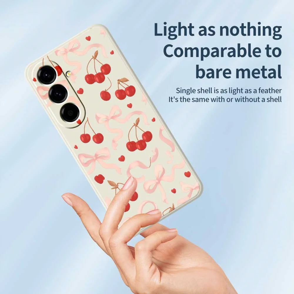 For Samsung Galaxy A56 5G Case Big Bow Cherry Pattern Printing Straight Edge TPU Phone Back Cover - Beige - 3