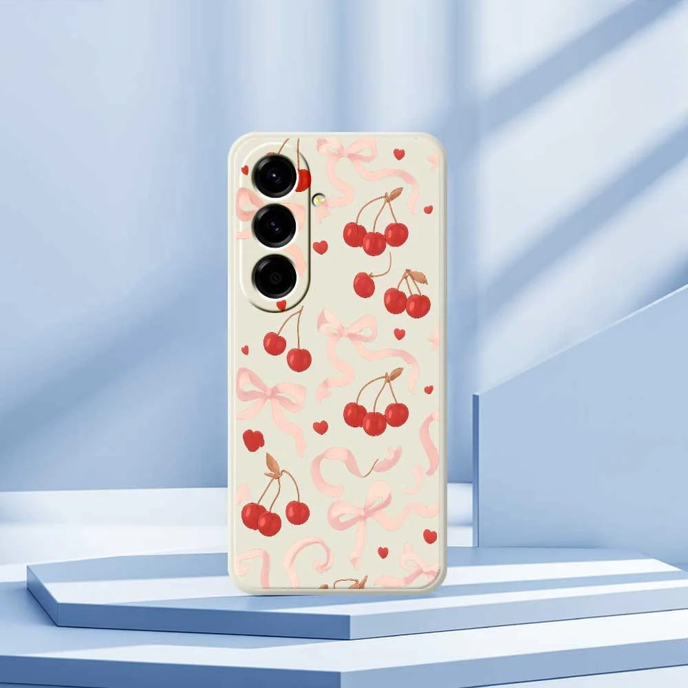 For Samsung Galaxy A56 5G Case Big Bow Cherry Pattern Printing Straight Edge TPU Phone Back Cover - Beige - 7