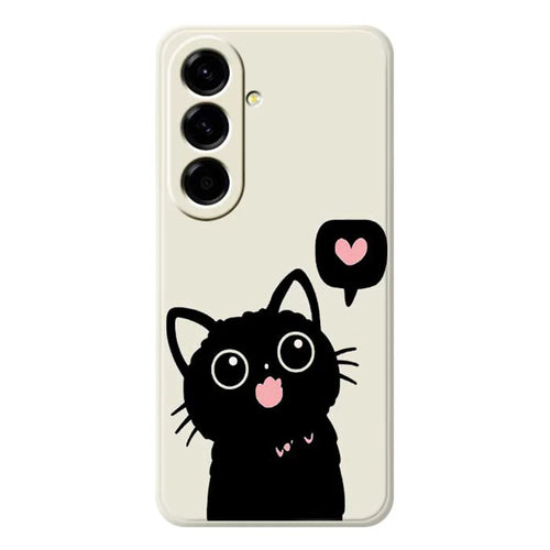 For Samsung Galaxy A56 5G Case Love Black Cat Pattern Printing Straight Edge TPU Phone Back Cover - Beige - 1