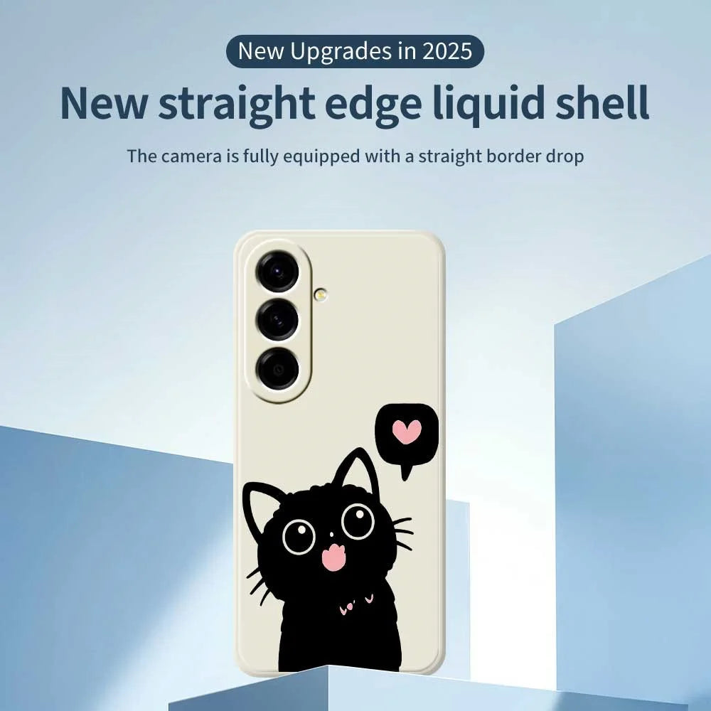 For Samsung Galaxy A56 5G Case Love Black Cat Pattern Printing Straight Edge TPU Phone Back Cover - Beige - 2