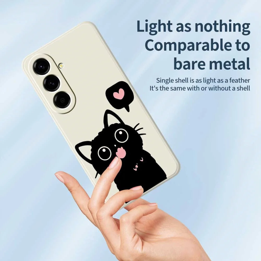For Samsung Galaxy A56 5G Case Love Black Cat Pattern Printing Straight Edge TPU Phone Back Cover - Beige - 3