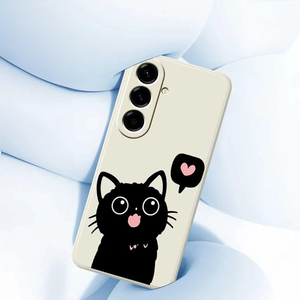 For Samsung Galaxy A56 5G Case Love Black Cat Pattern Printing Straight Edge TPU Phone Back Cover - Beige - 4