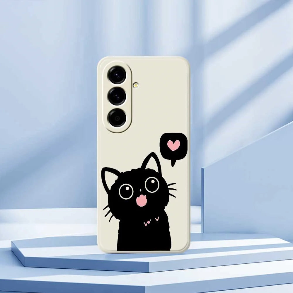For Samsung Galaxy A56 5G Case Love Black Cat Pattern Printing Straight Edge TPU Phone Back Cover - Beige - 7