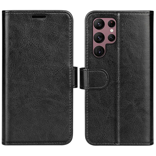 For Samsung Galaxy S23 Ultra PU Leather+TPU Phone Case Stand Wallet Crazy Horse Texture Shockproof Cell Phone Cover - Black - 1