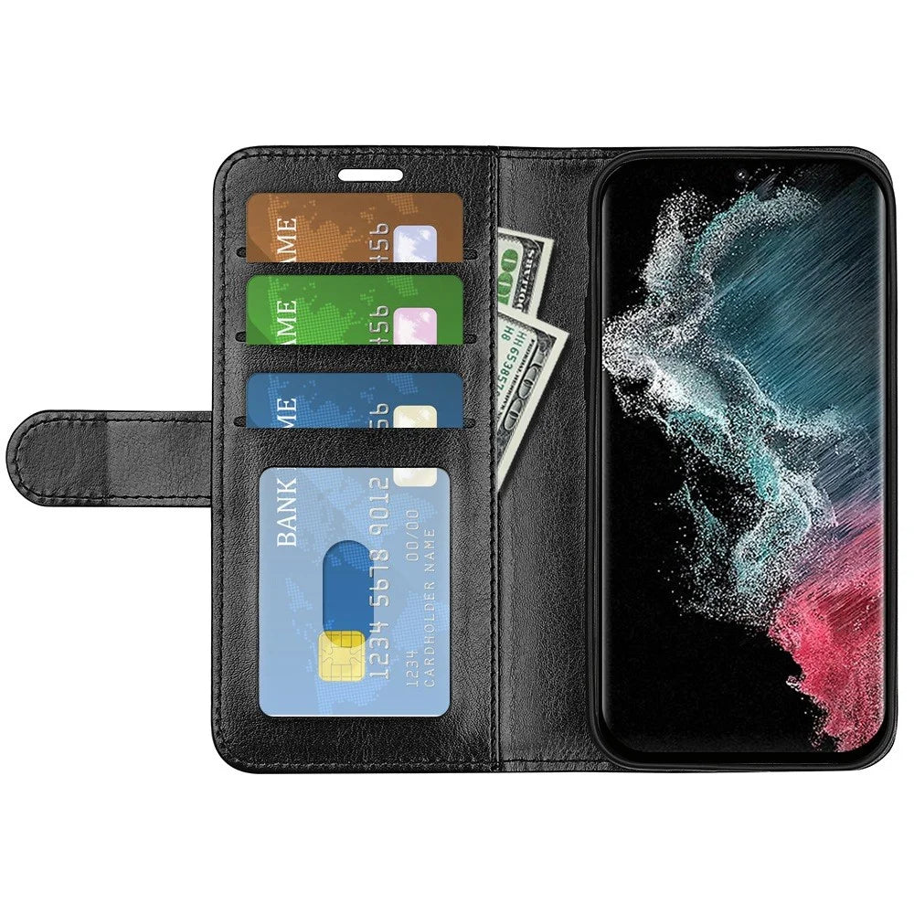 For Samsung Galaxy S23 Ultra PU Leather+TPU Phone Case Stand Wallet Crazy Horse Texture Shockproof Cell Phone Cover - Black - 2