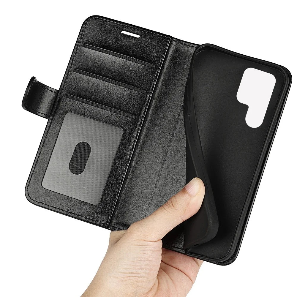 For Samsung Galaxy S23 Ultra PU Leather+TPU Phone Case Stand Wallet Crazy Horse Texture Shockproof Cell Phone Cover - Black - 4