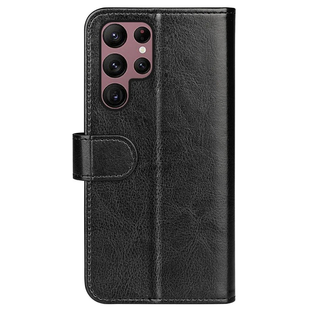 For Samsung Galaxy S23 Ultra PU Leather+TPU Phone Case Stand Wallet Crazy Horse Texture Shockproof Cell Phone Cover - Black - 6