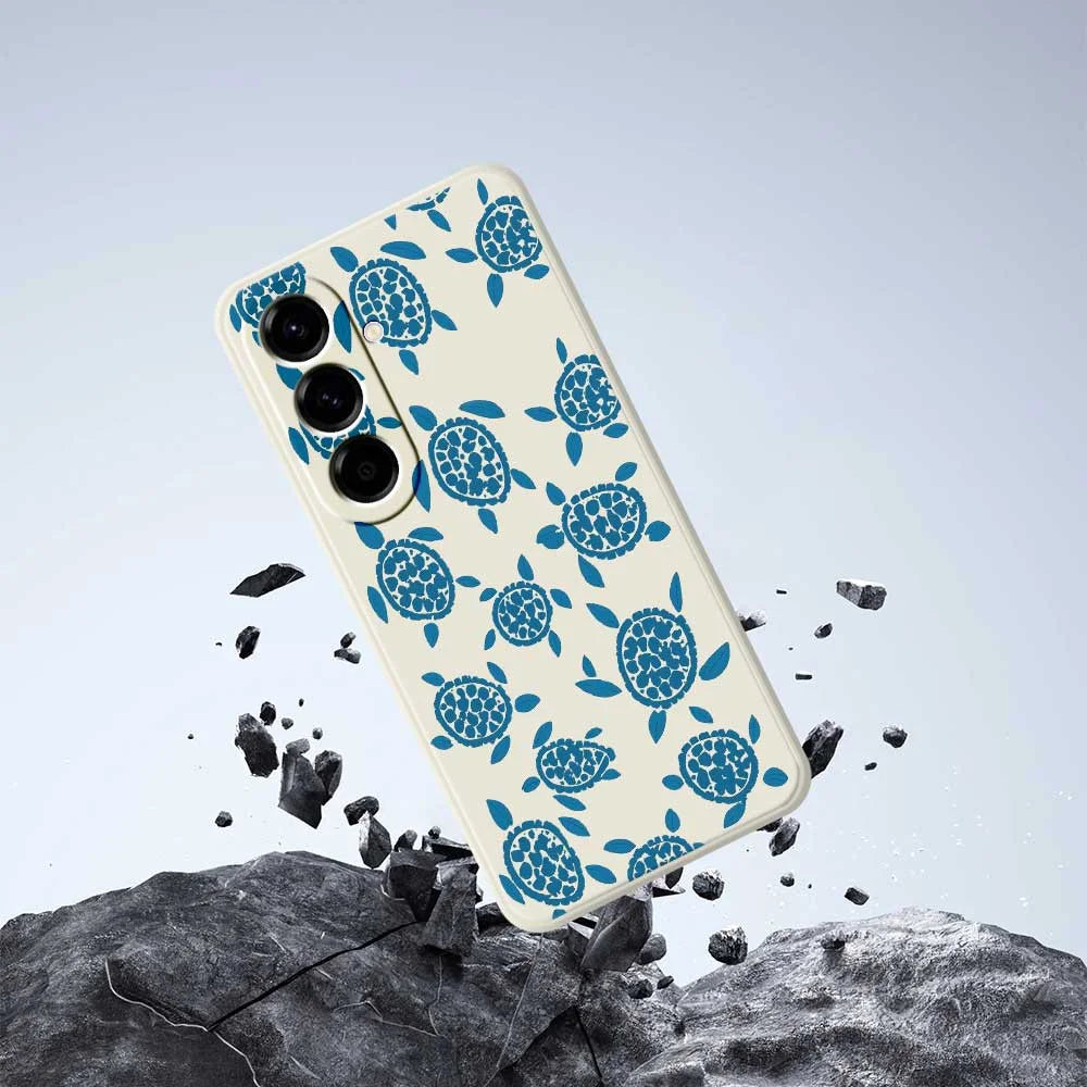 For Samsung Galaxy A56 5G Case Blue Turtle Pattern Printing Straight Edge TPU Phone Back Cover - Beige - 6