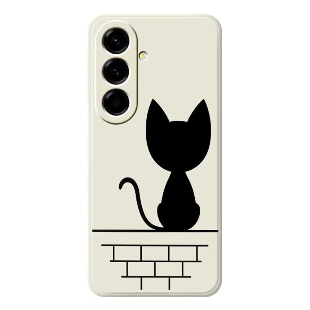 For Samsung Galaxy A56 5G Case Black Cat on the Wall Pattern Printing Straight Edge TPU Phone Back Cover - Beige - 1