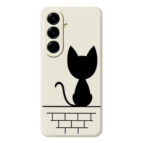 For Samsung Galaxy A56 5G Case Black Cat on the Wall Pattern Printing Straight Edge TPU Phone Back Cover - Beige - 1