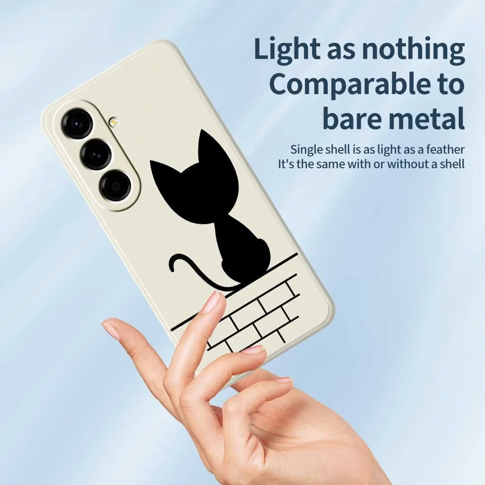 For Samsung Galaxy A56 5G Case Black Cat on the Wall Pattern Printing Straight Edge TPU Phone Back Cover - Beige - 3