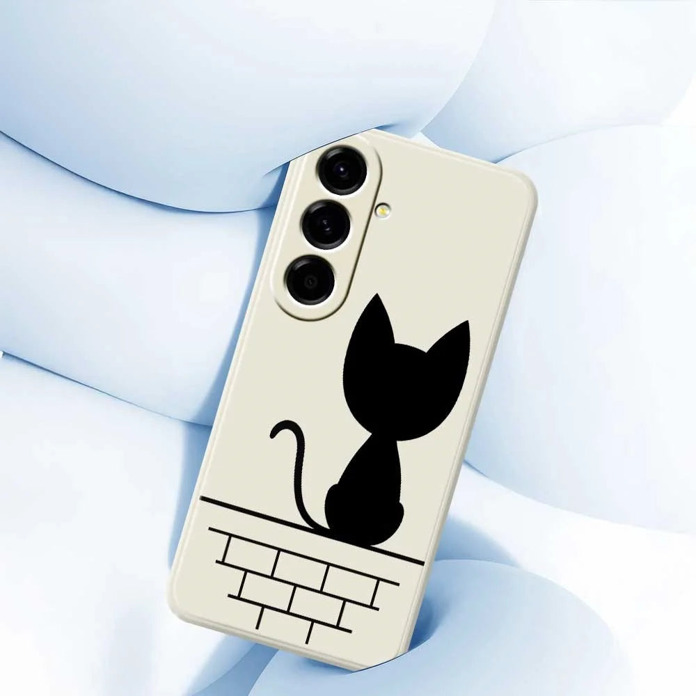 For Samsung Galaxy A56 5G Case Black Cat on the Wall Pattern Printing Straight Edge TPU Phone Back Cover - Beige - 4