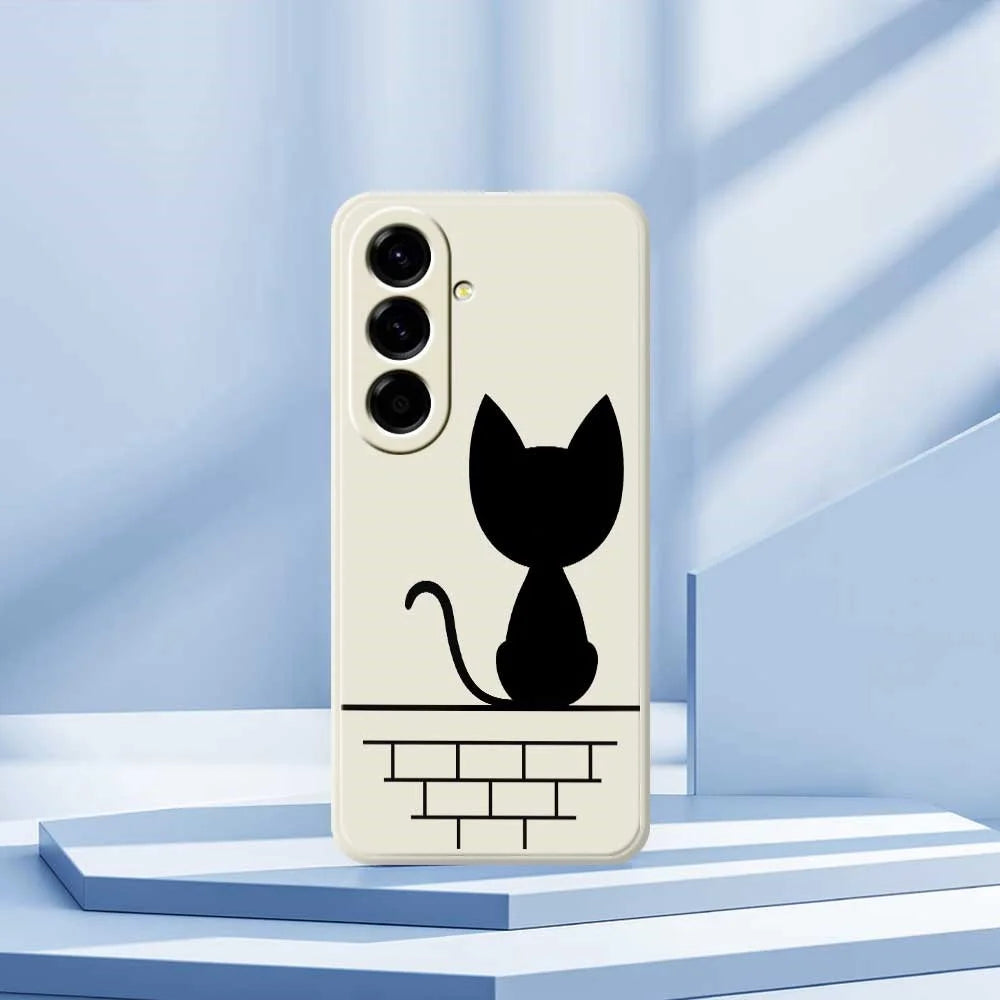 For Samsung Galaxy A56 5G Case Black Cat on the Wall Pattern Printing Straight Edge TPU Phone Back Cover - Beige - 7
