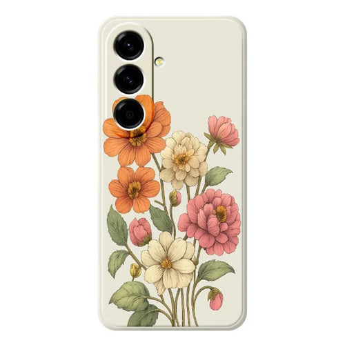 For Samsung Galaxy A56 5G Case Beautiful Flowers Pattern Printing Straight Edge TPU Phone Back Cover - Beige - 1