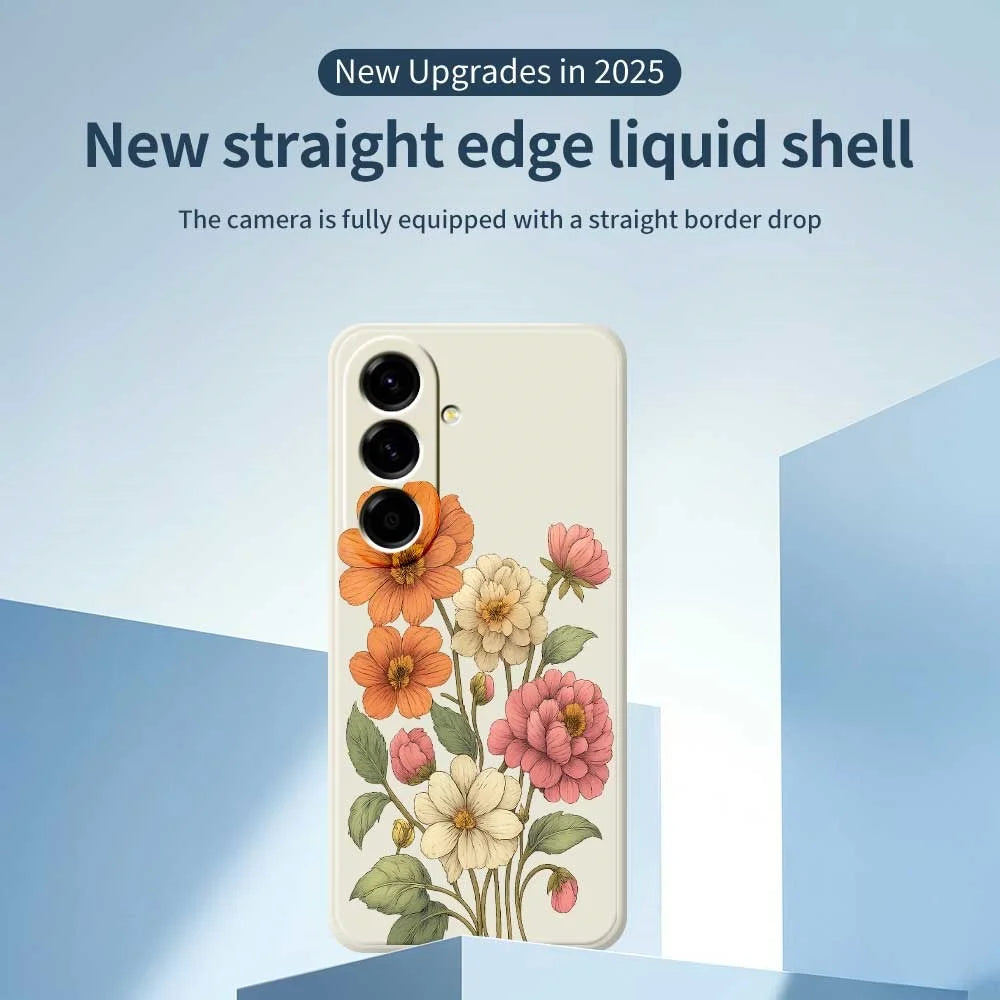For Samsung Galaxy A56 5G Case Beautiful Flowers Pattern Printing Straight Edge TPU Phone Back Cover - Beige - 2